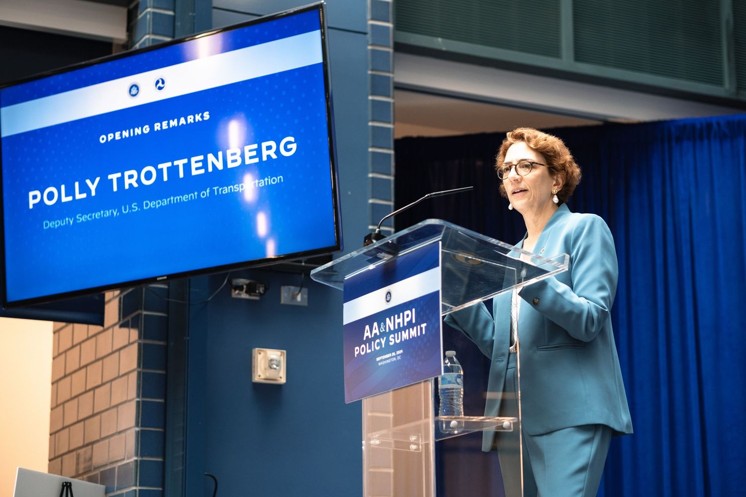 Polly Trottenberg, Deputy Secretary of U.S. DOT, delivers opening remarks at the AIANPIS Policy Summit.