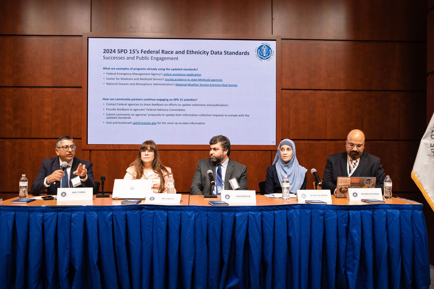 Panel of five diverse speakers at a 2024 SPE federal race and ethnicity data standards conference.