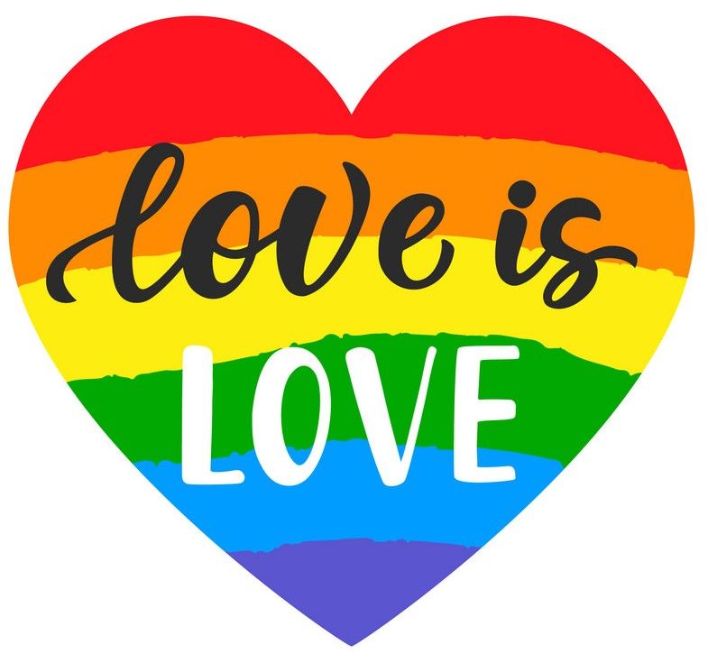 a pride heart graphic that reads Love is Love