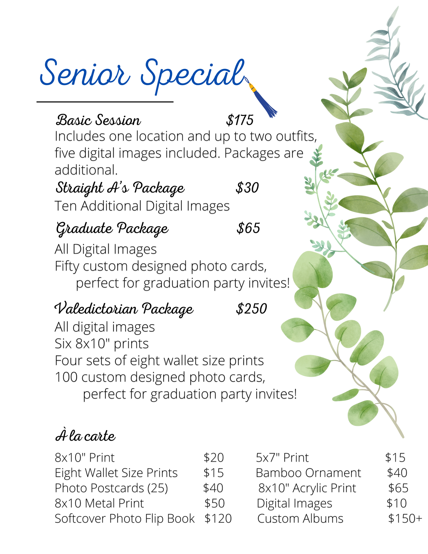 Senior Special senior photography pricing and details