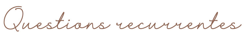Elegant cursive script text reading Questions Recurrentes in brown on a white background.