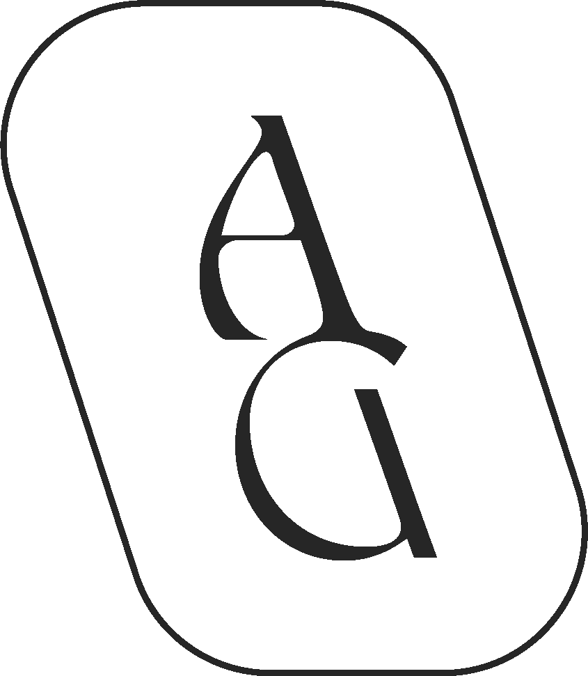Minimalist black logo design featuring two mirrored letters 'A' in a rounded rectangle frame.
