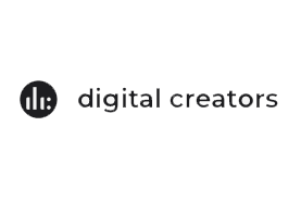 Simple black and white logo with text 'digital creators' and a circular icon design.