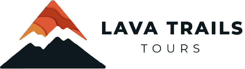 Lava Trails Tours logo featuring a stylized mountain with red and orange peaks on a dark base.