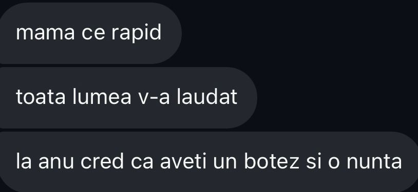 Short Romanian message praising fast delivery and compliments from everyone who saw the photos.