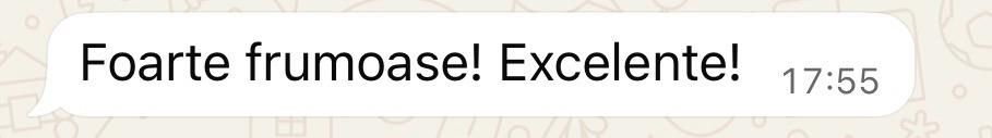 Short Romanian client review message saying photos are very beautiful and excellent.
