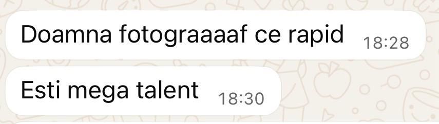 Romanian WhatsApp messages complimenting a photographer's speed and mega talent.
