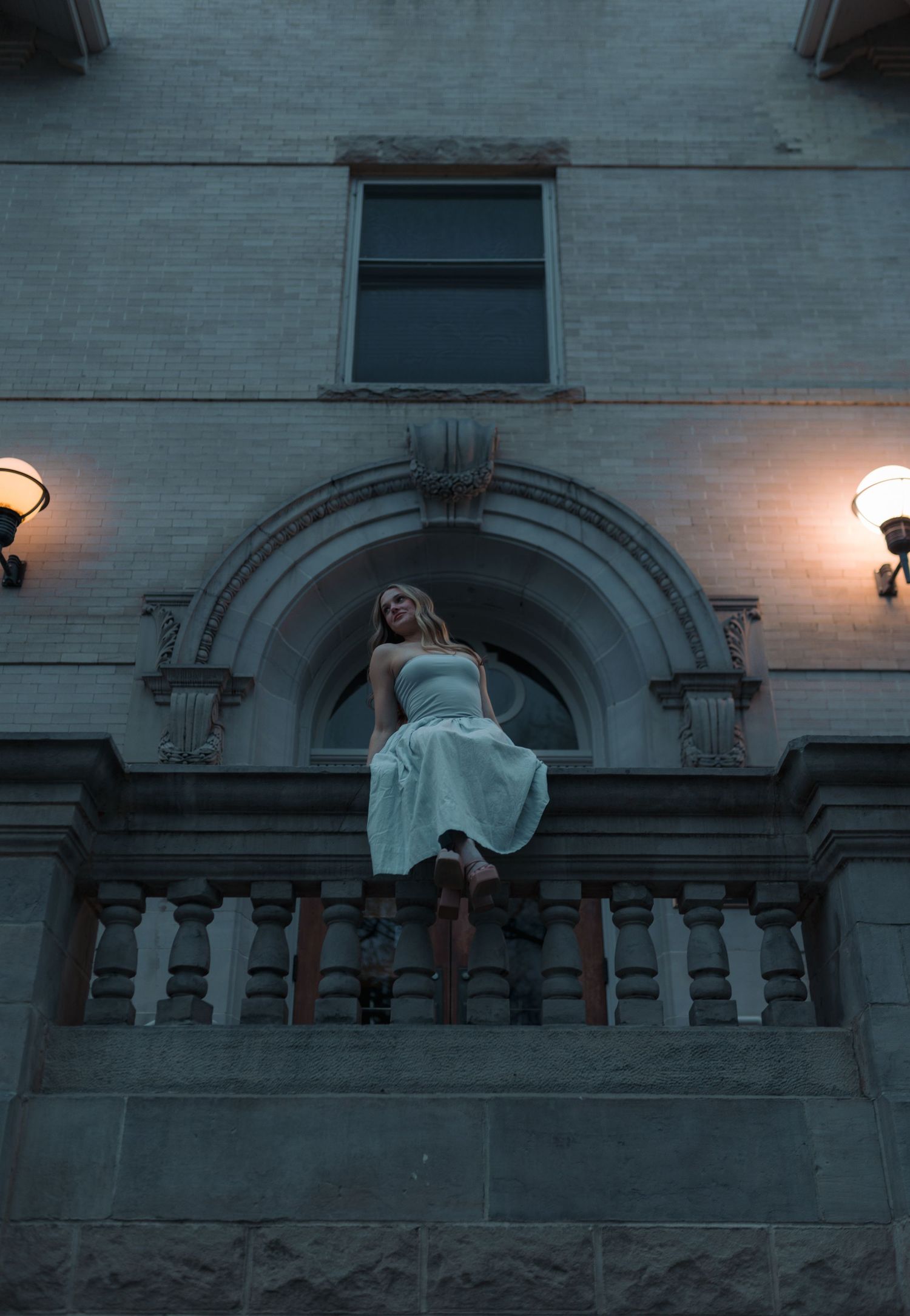 Romantic and dramatic portrait during blue hour