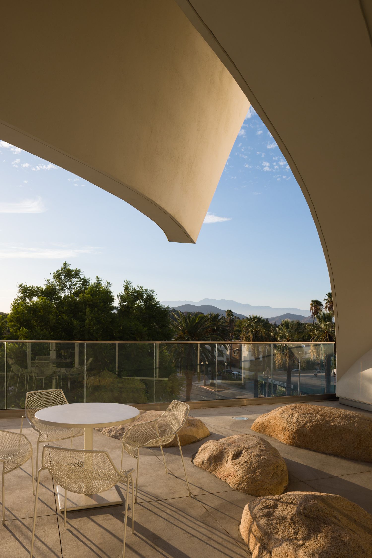 Embedded boulders on the upper patio area of the Riverside Main Library