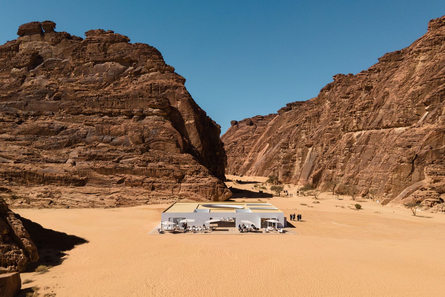 Aerial view of the 2022 Desert X visitor center by KWY.studio in AlUla Saudi Arabia
