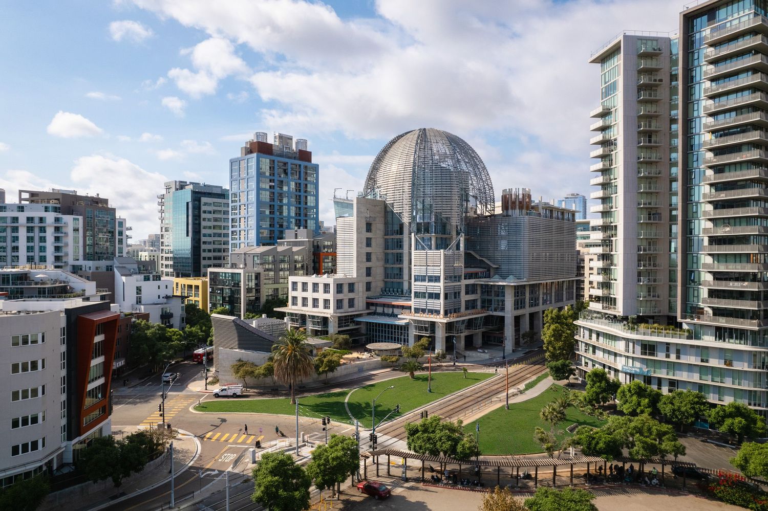 Aerial View of the San Diego Central Library in downtown San Diego