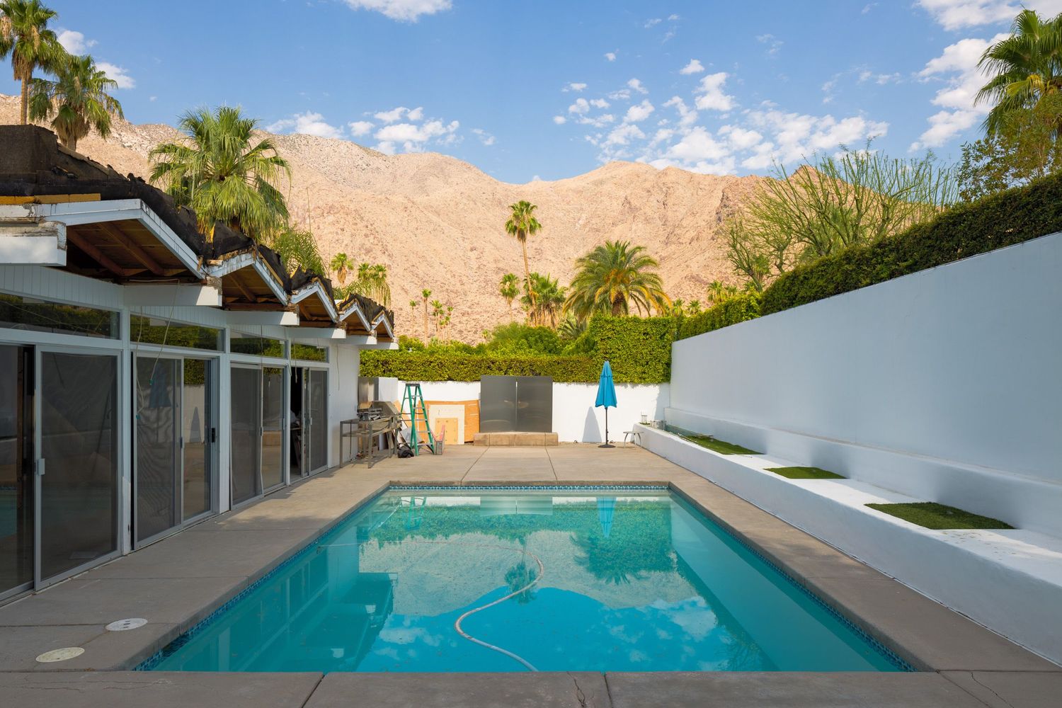 View of the mountains from the pool after demo