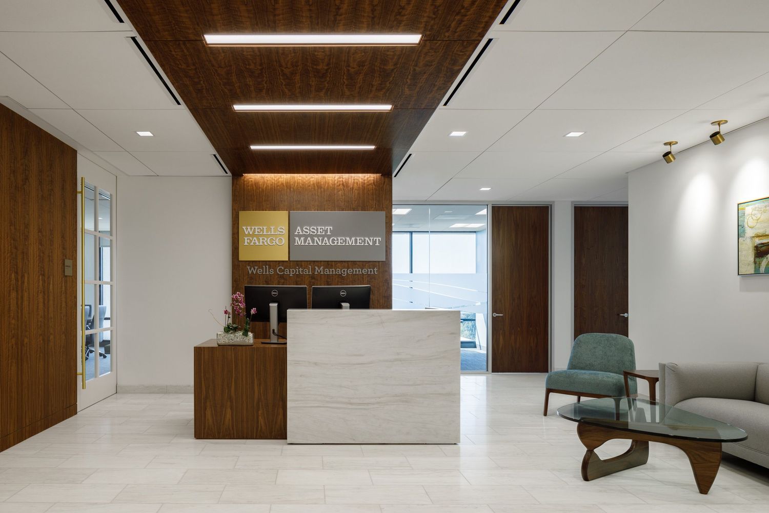 Waiting area of a Wells Fargo asset management office