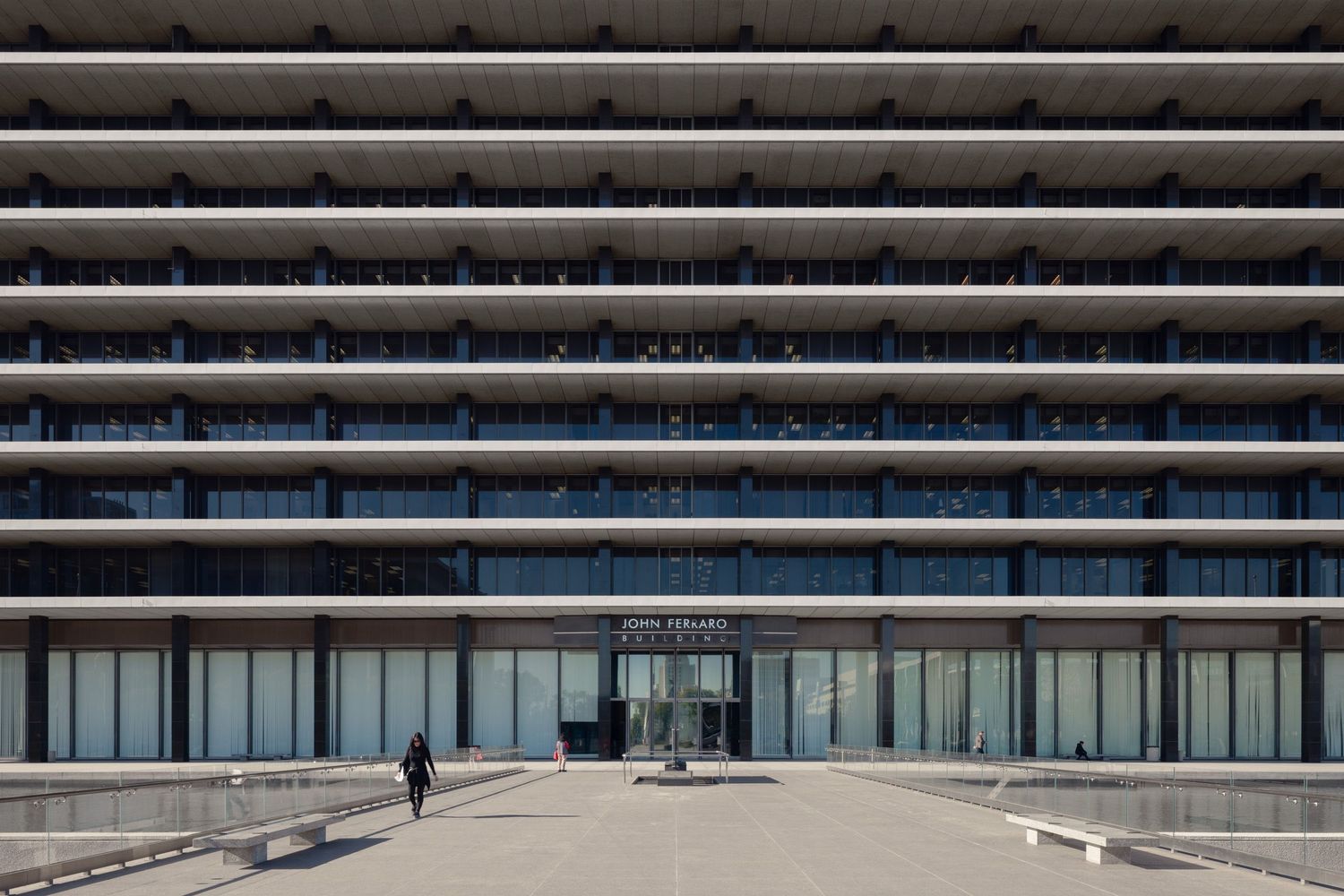 Architectural detail of the John Ferraro Building in Los Angeles