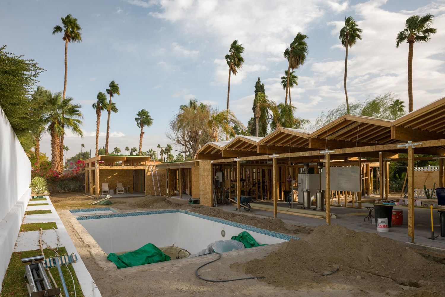 Backyard facing addition during construction