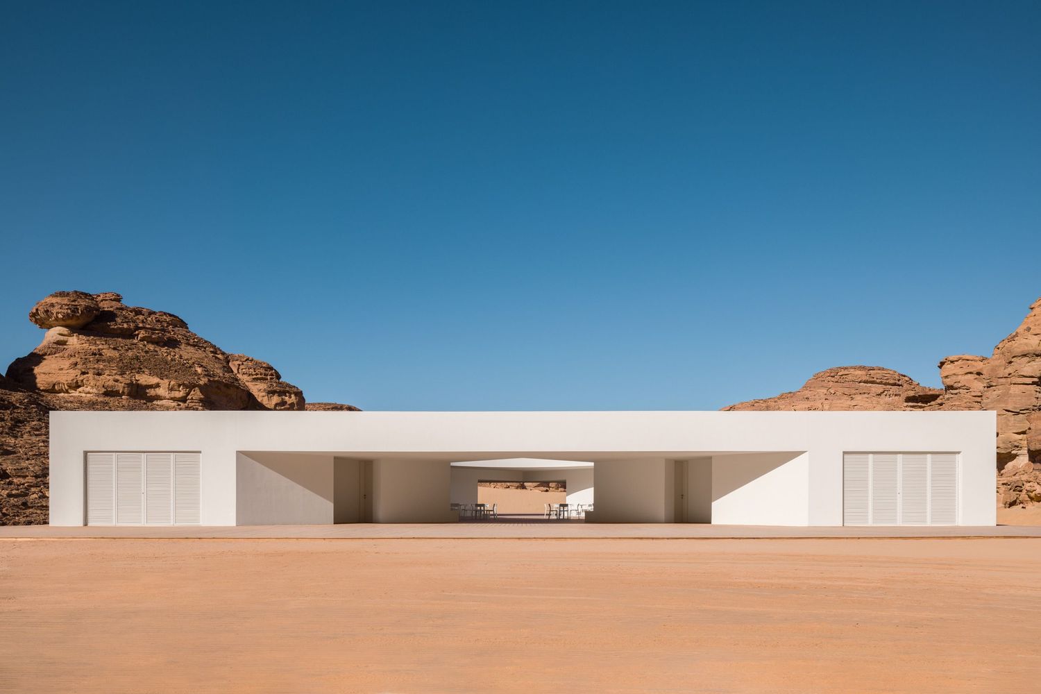 A profile view of the Desert X AlUla 2024 visitor center by KWY.studio in Saudi Arabia
