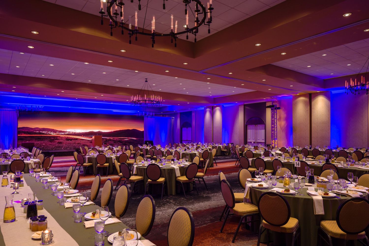 Ballroom set for dining at Tommy Bahama Miramonte Resort