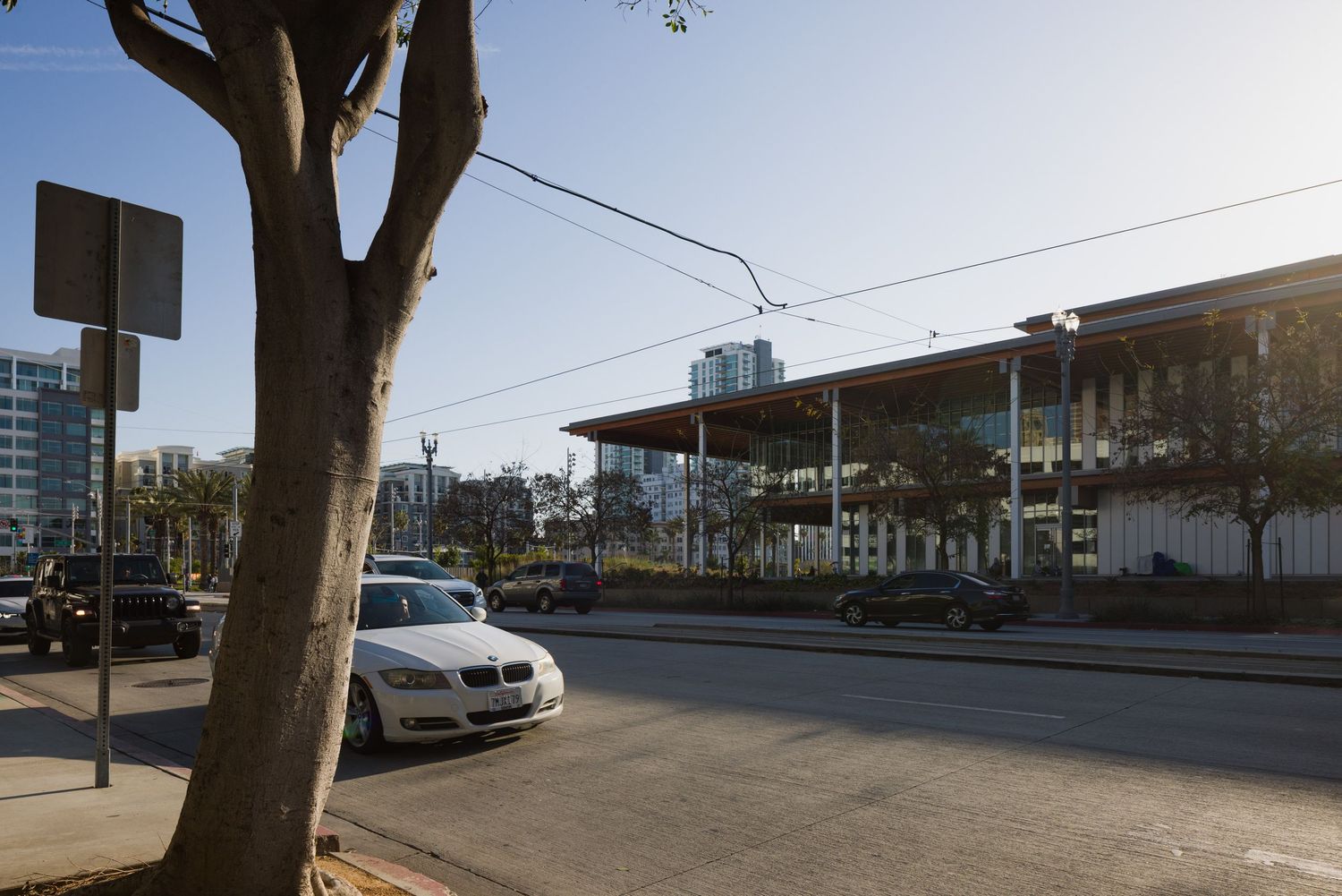 Billie Jean King Main Library as seen from the street.