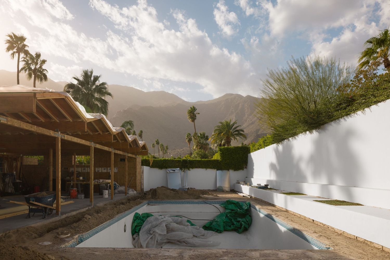 View of the mountains from the pool during construction