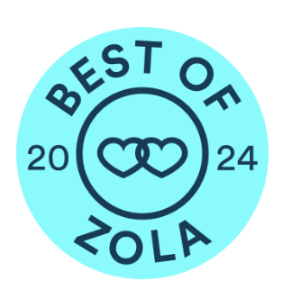 Light blue circular logo design featuring interlocked hearts and text reading Best of Zola 2024.