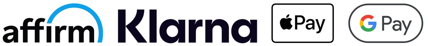 Common digital payment provider logos including Affirm, Klarna, Apple Pay and Google Pay arranged horizontally.