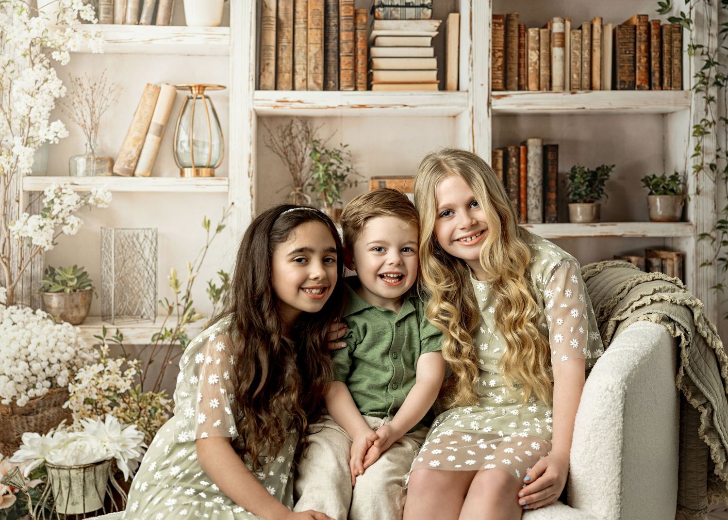 A series of candid family photos showing joyful moments between people sitting together on a couch in a cozy living room.