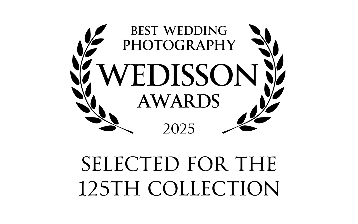 Wedisson Awards 2025 badge for Best Wedding Photography, selected for the 125th Collection.