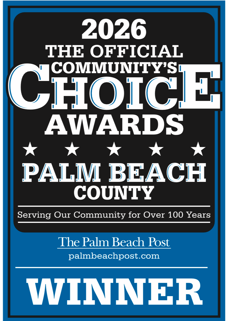 2026 Official Community Choice Awards Palm Beach County Winner badge by The Palm Beach Post.