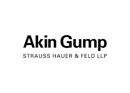 Black text logo for Akin Gump Strauss Hauer & Feld LLP law firm.