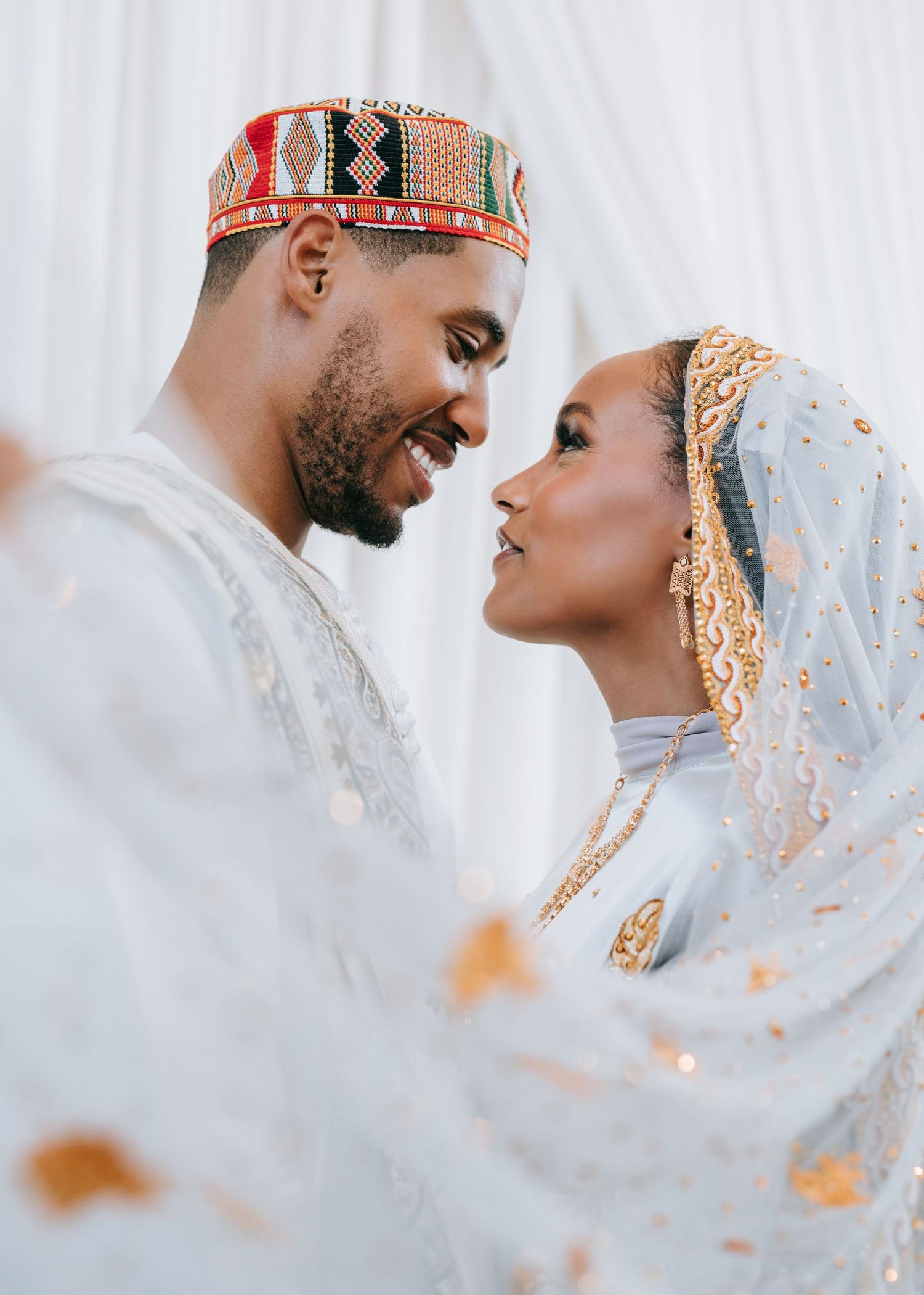 Ethiopian Dallas wedding couple staring into each other's eyes.