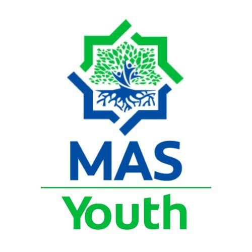 MAS Youth logo with green and blue geometric tree design incorporating roots.