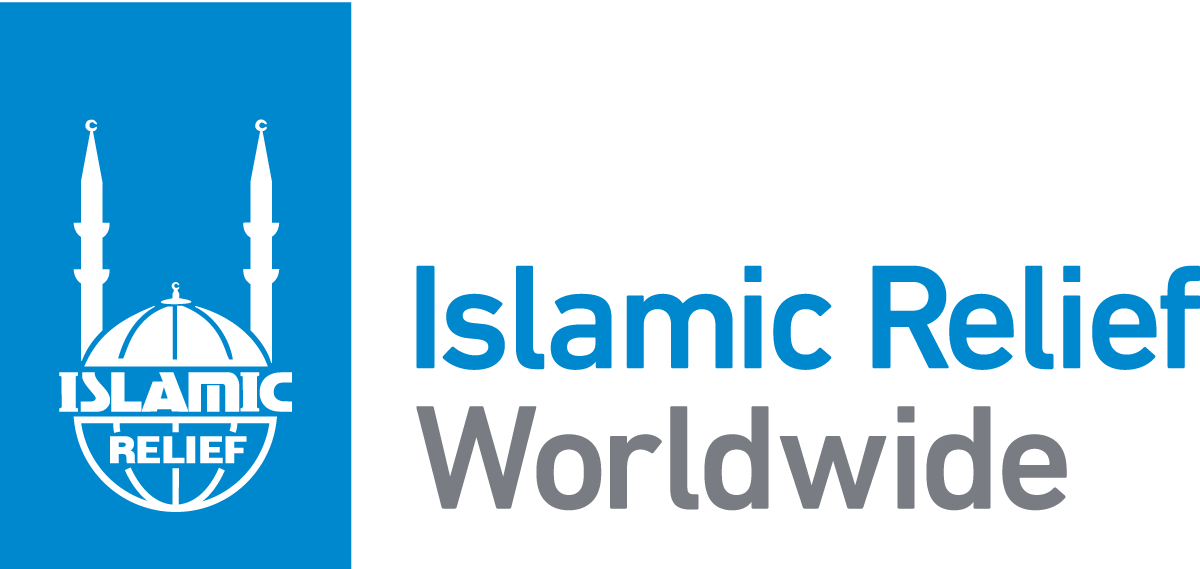 Islamic Relief Worldwide logo featuring a white mosque silhouette on blue background with organization name.
