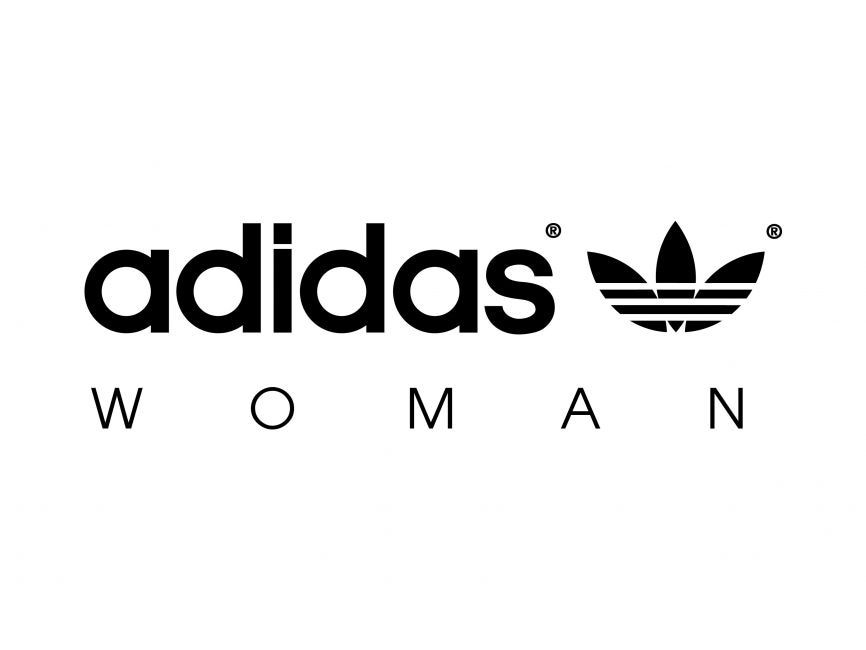 Adidas Woman logo in black text with trefoil symbol.