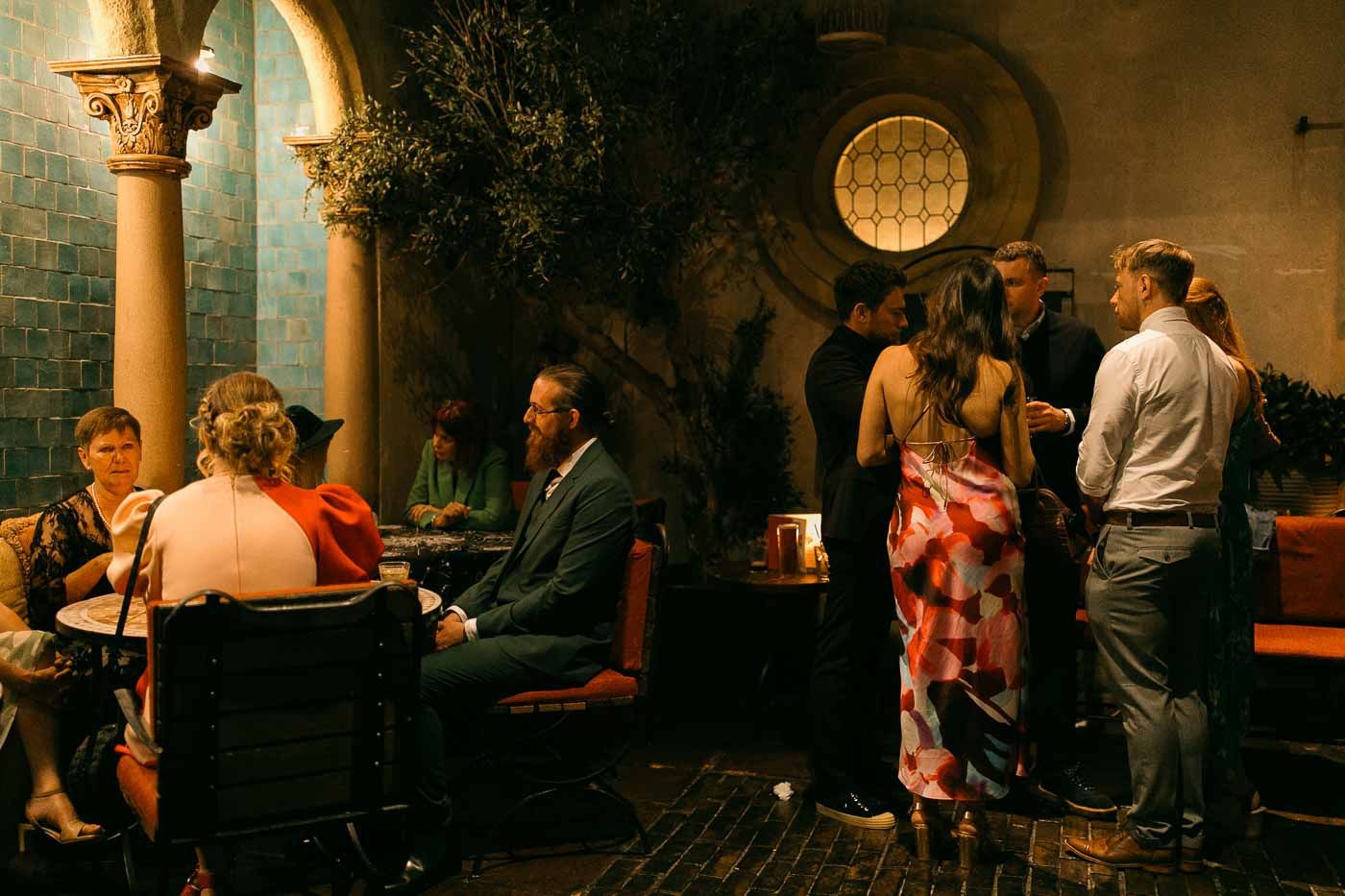 Wedding guests celebrating at an intimate Glasgow wedding photographed naturally