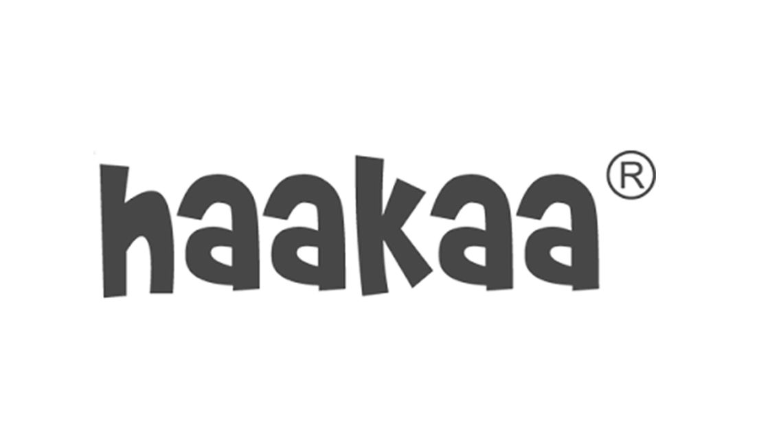 Haakaa registered trademark logo in dark grey lowercase letters on a light grey background.