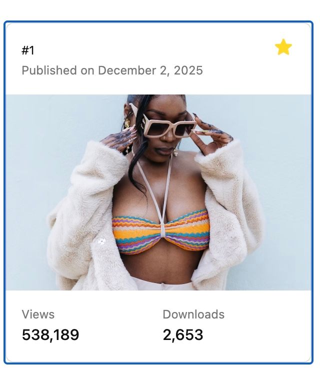A stylish Black woman in a colorful bikini top, white fur coat, and oversized sunglasses poses confidently.
