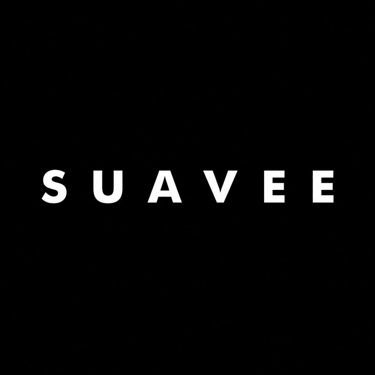 Black minimalist logo design featuring the bold white uppercase text SUAVEE centered on a solid black background.