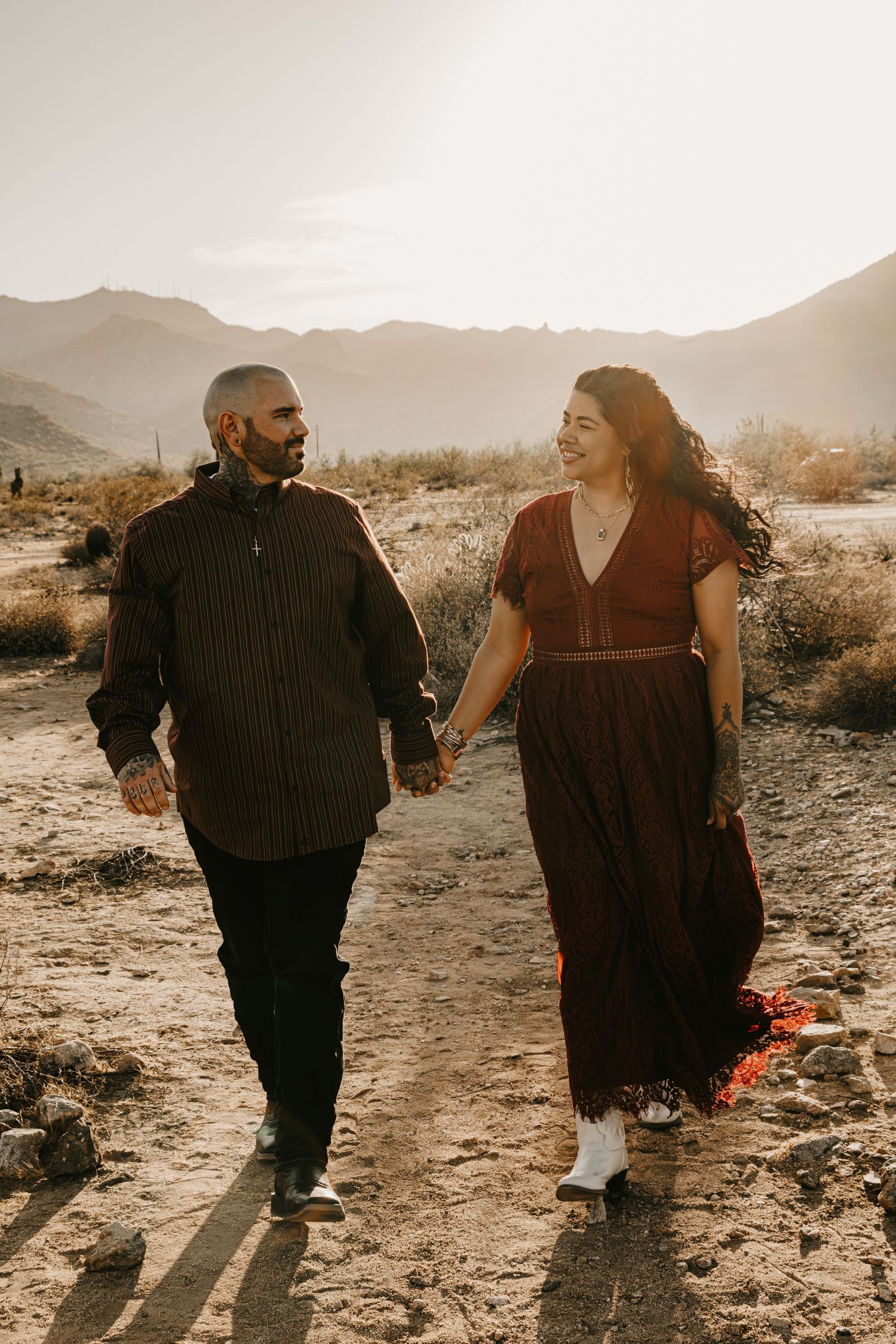 Gilbert Arizona couple captured during a romantic outdoor photography session with natural movement and genuine connection.
