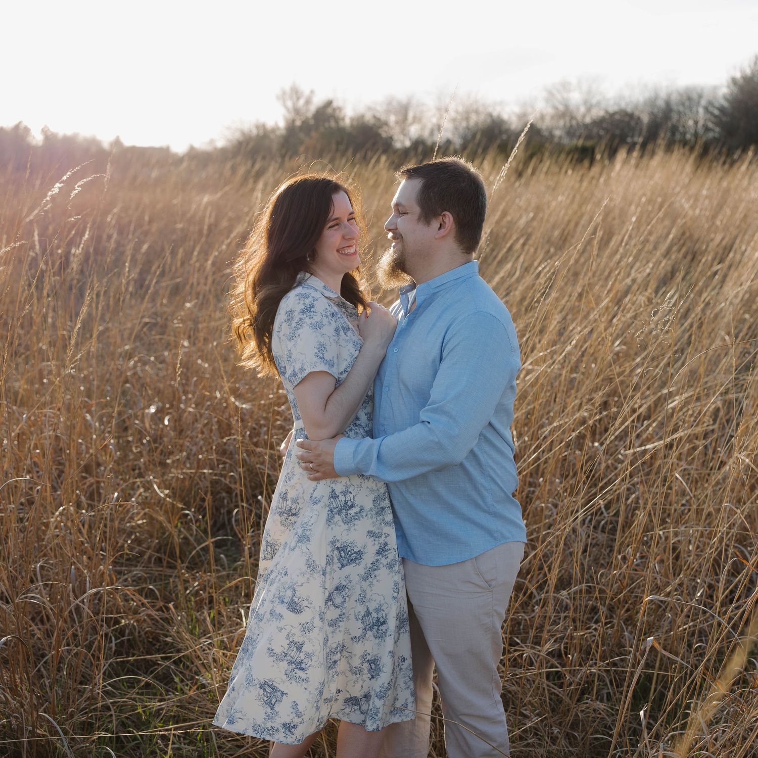 Couple embracing during golden hour