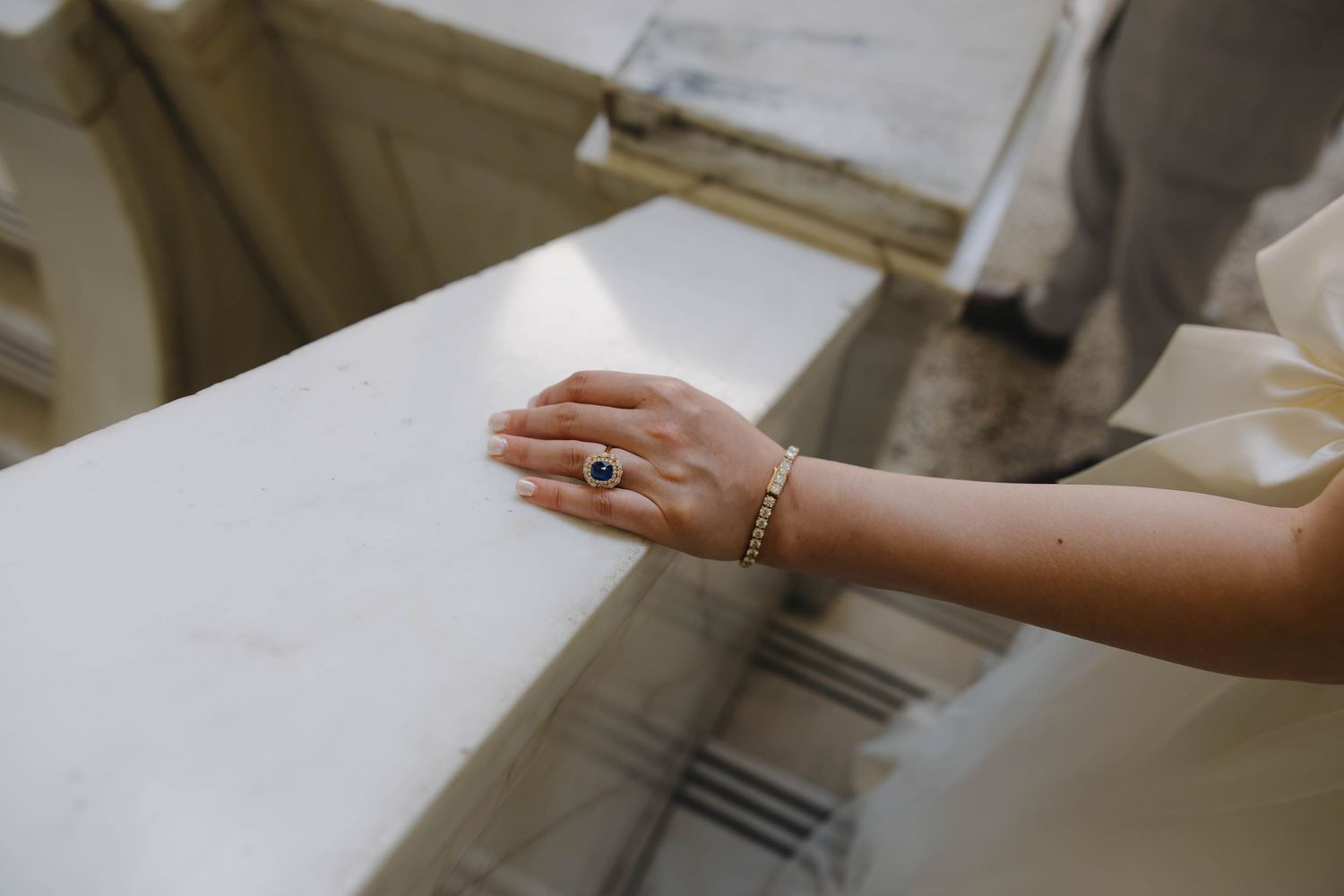 Bride showing her wedding ring during a close-up portrait