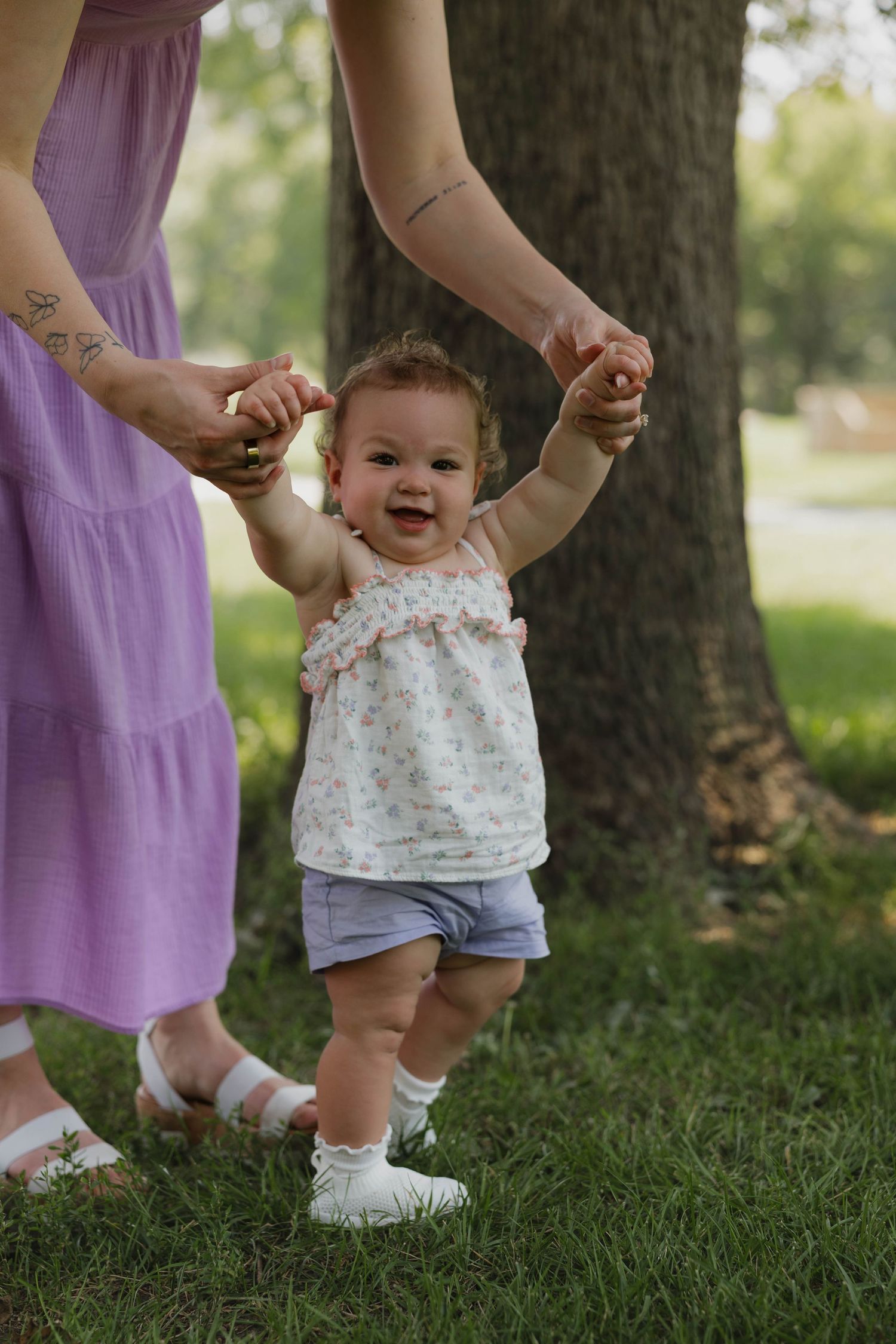 Young family posing together during a family photo session