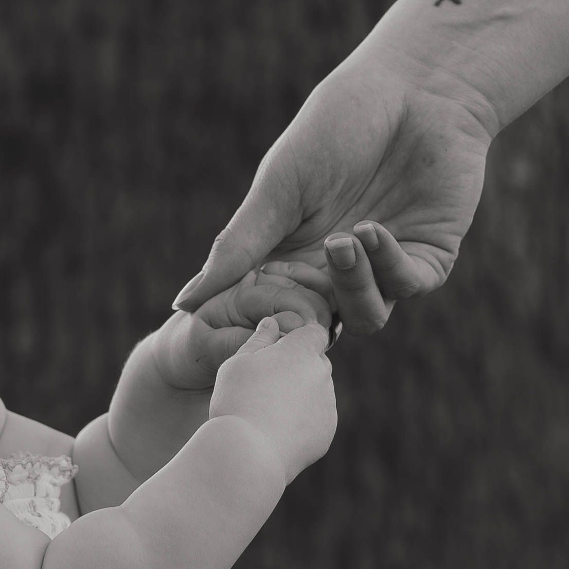 Mother holding her toddlers hands