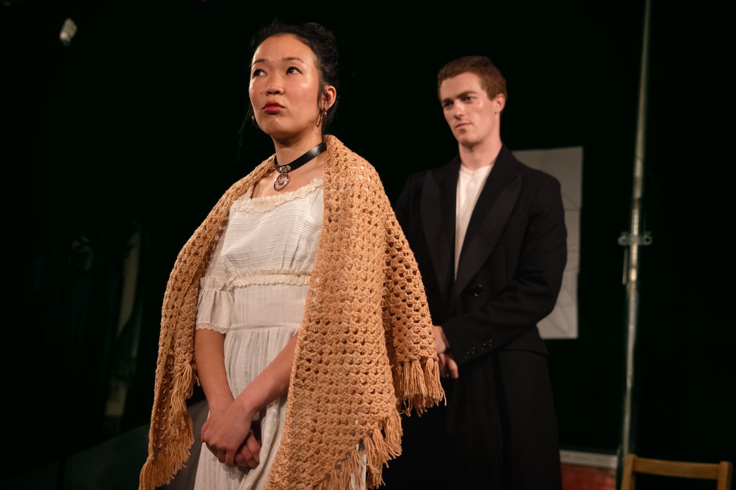 Production still from Venus in Fur by David Ives, starring Jennifer Leong & Flinn Andreae at Camden Peoeples Theatre London