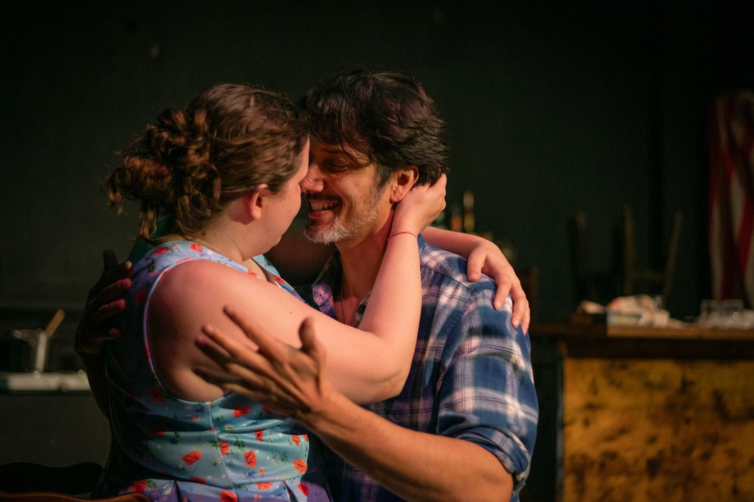 Production still The Seahorse by Edward J Moore, Golden Goose theatre London.  Starring Jay Rincon, Rachel Bellis, directed by Mandi Riggi.