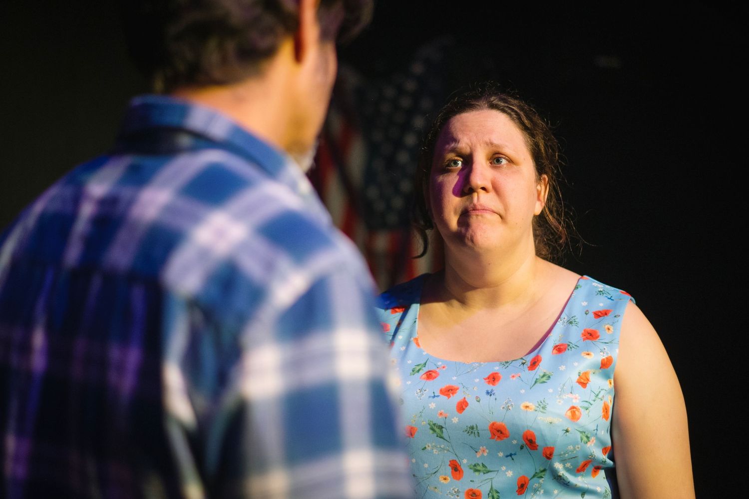 Production still The Seahorse by Edward J Moore, Golden Goose theatre London.  Starring Jay Rincon, Rachel Bellis, directed by Mandi Riggi.