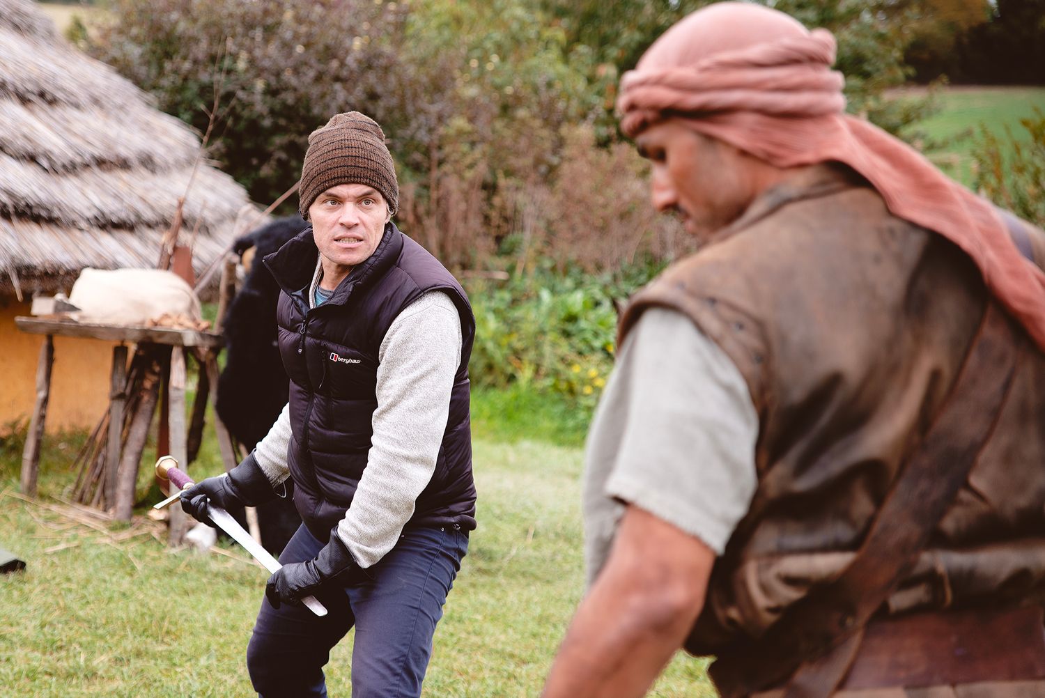 BTS still from feature film The Four Warriors featuring actor Hadrian Howard and fight coordinator Marcello Walton