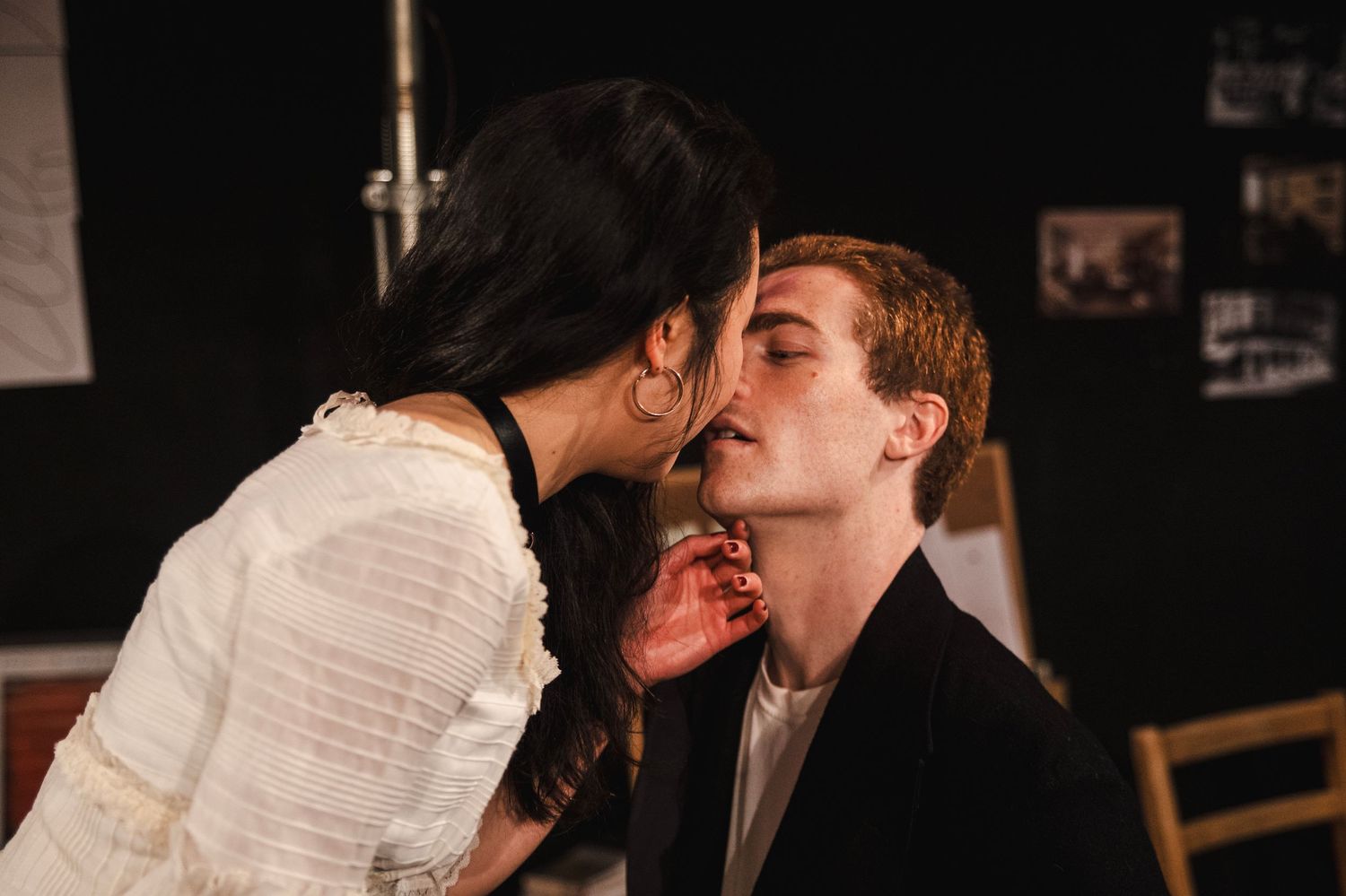 Production still from Venus in Fur by David Ives, starring Jennifer Leong & Flinn Andreae at Camden Peoeples Theatre London