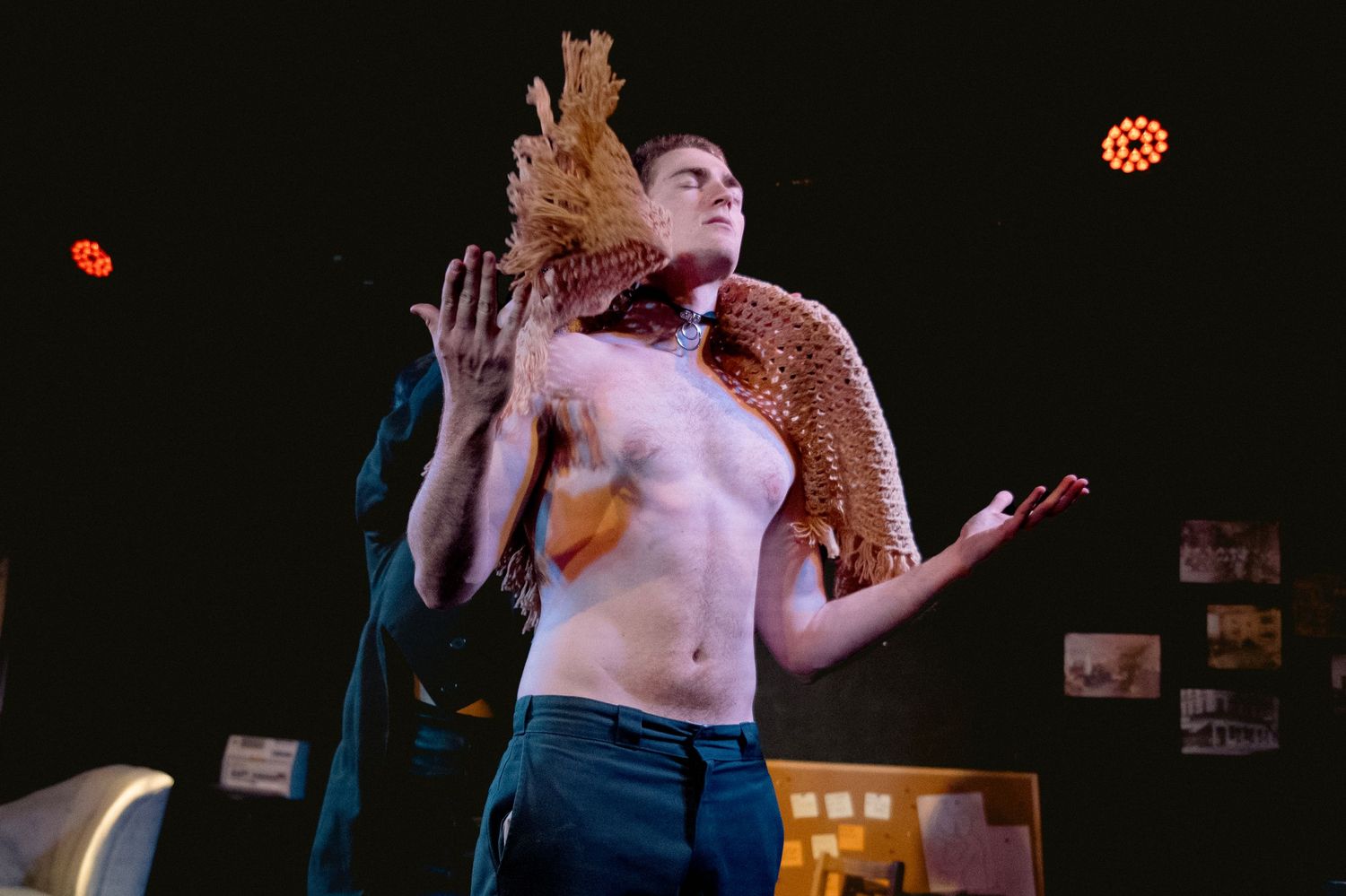 Production still from Venus in Fur by David Ives, starring Jennifer Leong & Flinn Andreae at Camden Peoeples Theatre London
