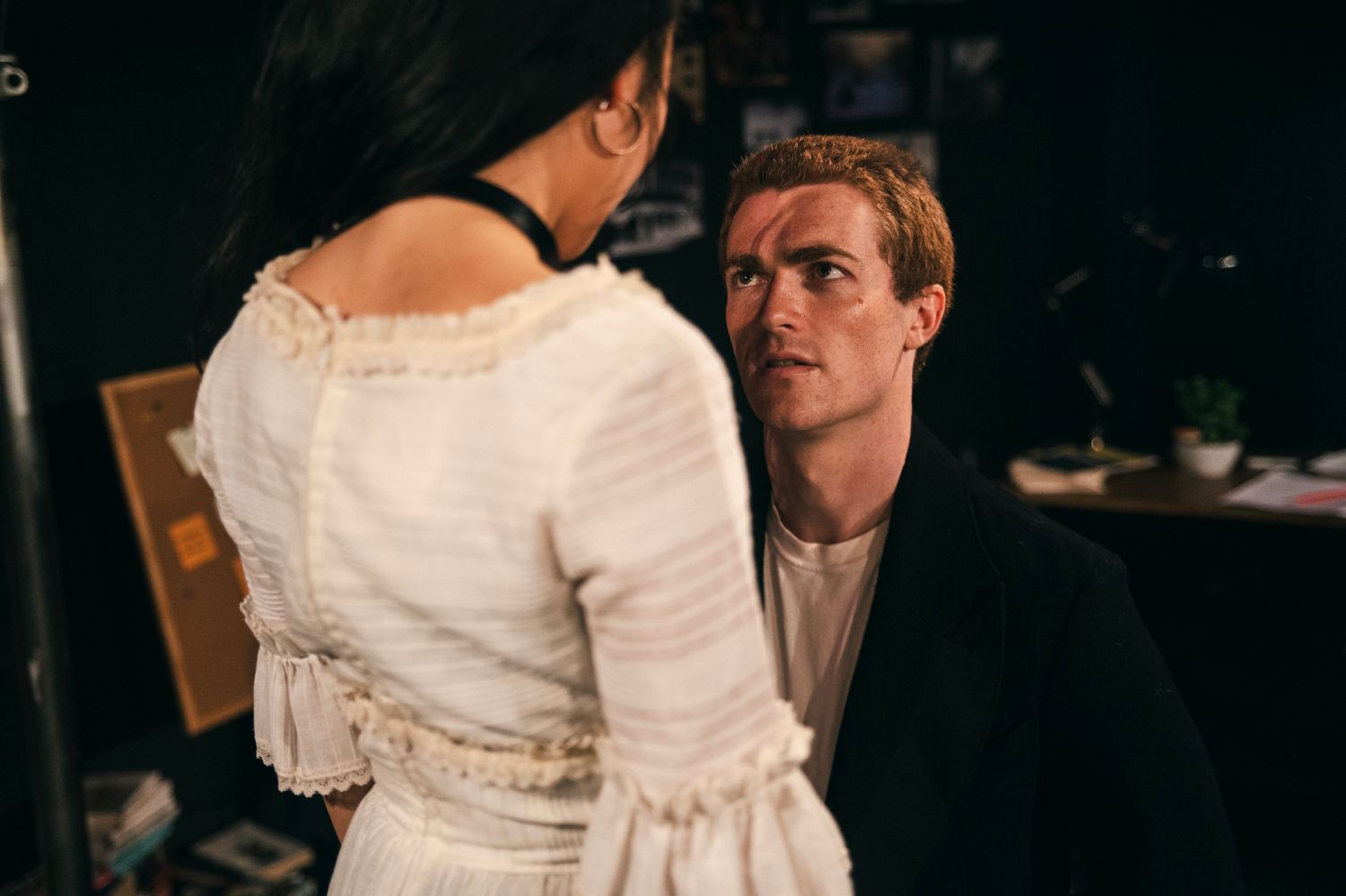 Production still from Venus in Fur by David Ives, starring Jennifer Leong & Flinn Andreae at Camden Peoeples Theatre London