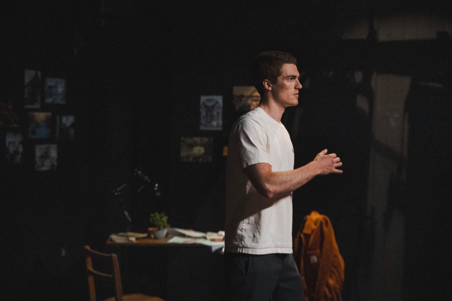 Production still from Venus in Fur by David Ives, starring Jennifer Leong & Flinn Andreae at Camden Peoeples Theatre London